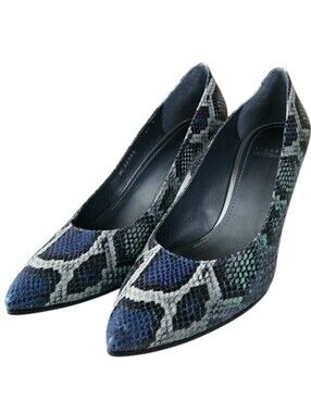 Stuart Weitzman Snake Print Leather High Heel Pumps Topi Green Blue 9.5